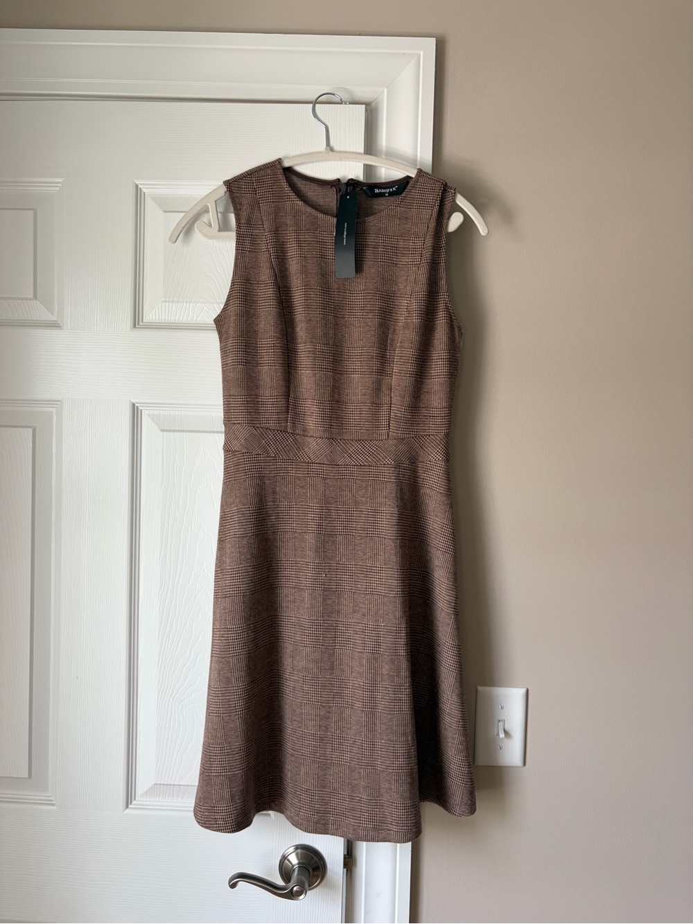 Allegra K Brown Plaid Sleeveless Fit-and-Flare Dress